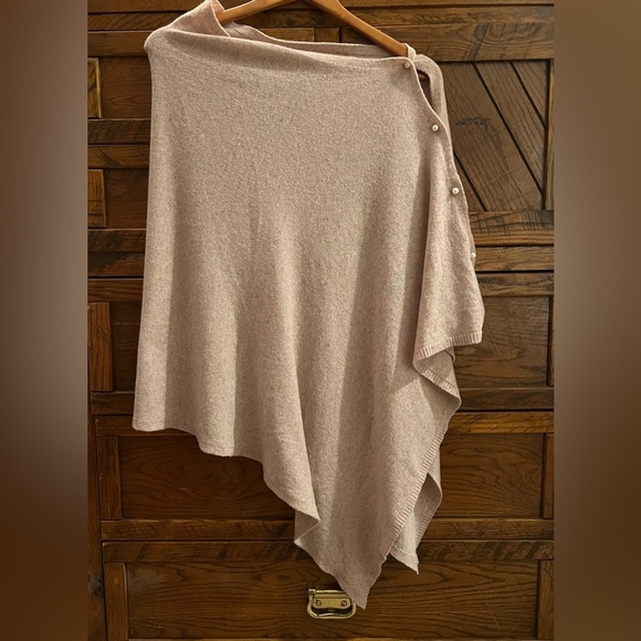 Wool Cashmere Blend Asymmetrical Poncho Wrap Knit Layering Top Made in Italy - Picture 2 of 10
